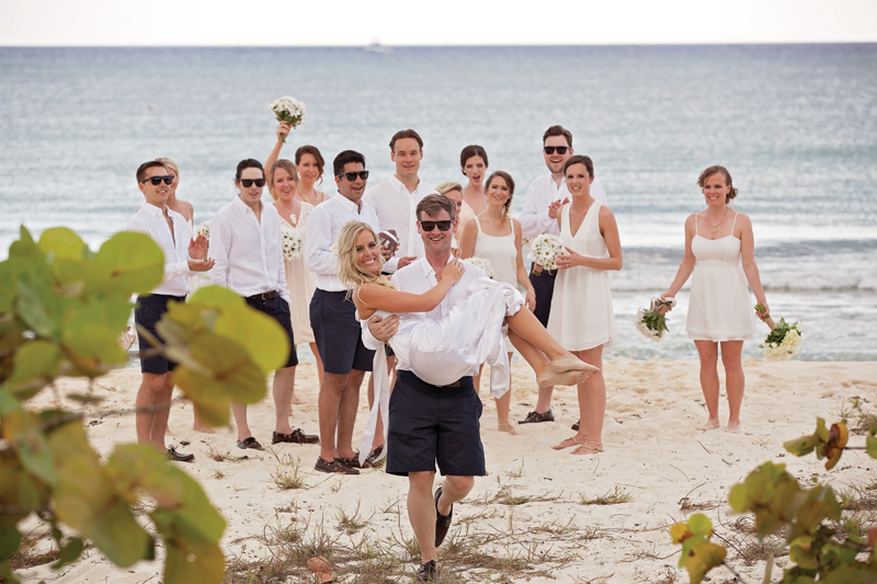 Bride in groom's arm